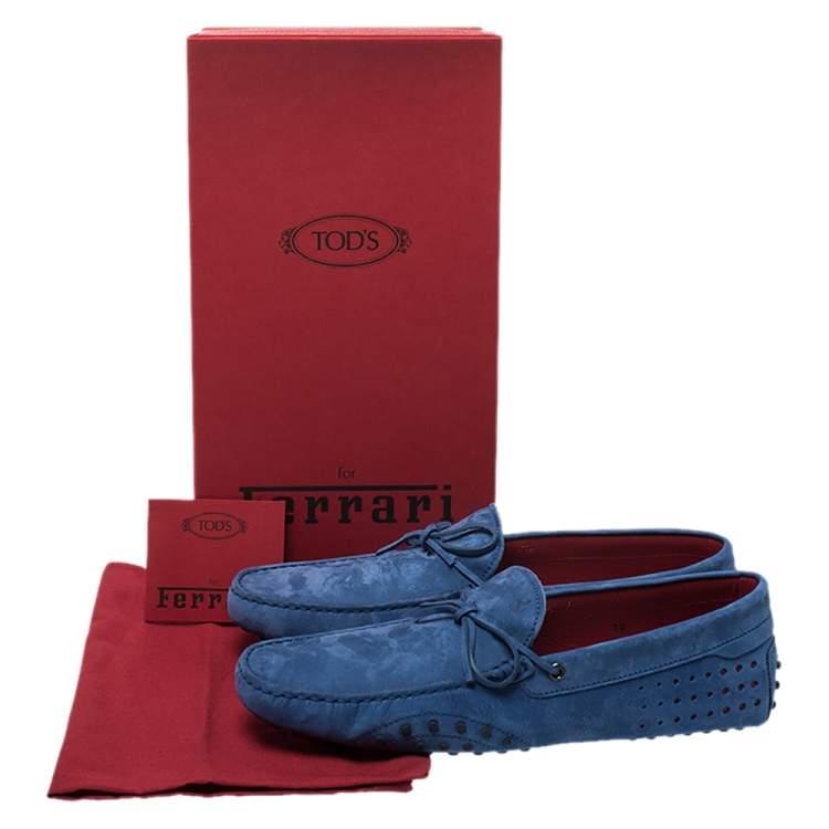 Pre Owned Tod's for Ferrari Blue Suede Bow Loafers Size 44.5