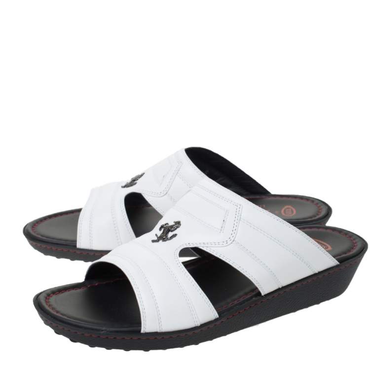Pre Owned Tod's for Ferrari Limited Edition White Leather Platform Slide Sandals Size 39.5