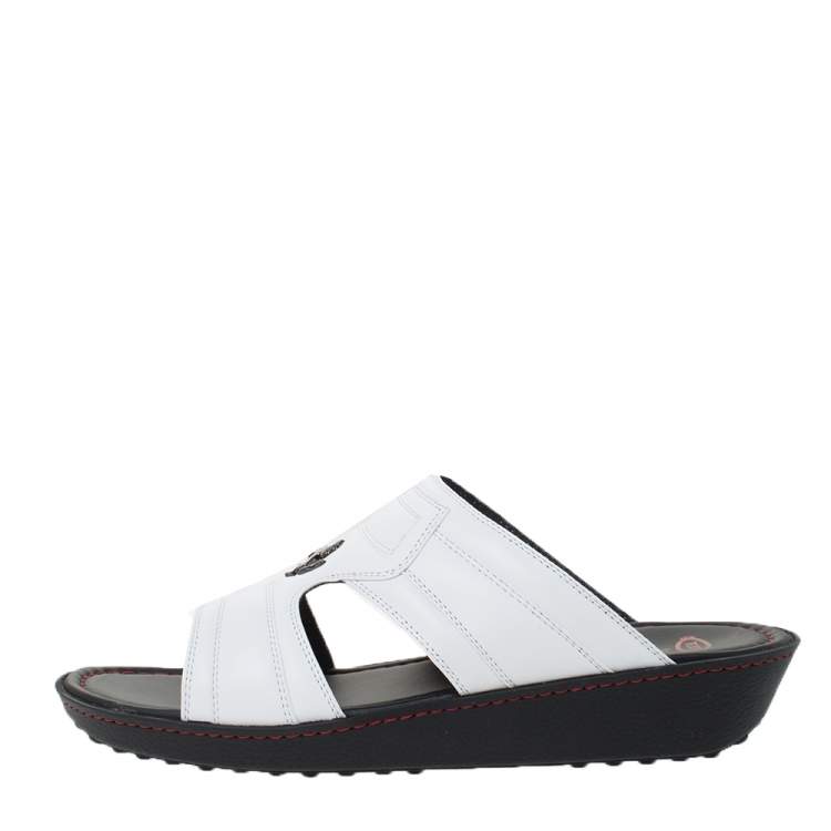 Pre Owned Tod's for Ferrari Limited Edition White Leather Platform Slide Sandals Size 39.5