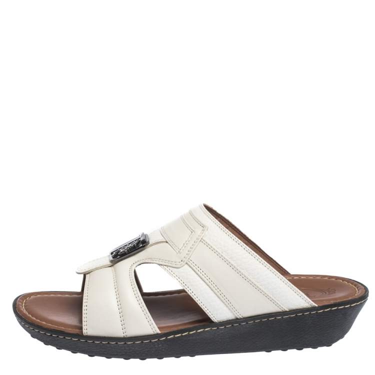 Pre Owned Tod's White Leather Open Toe Sandals Size 39.5 