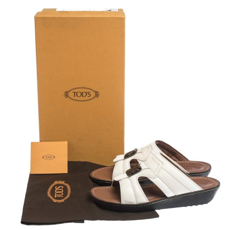 Pre Owned Tod's White Leather Open Toe Sandals Size 39.5 