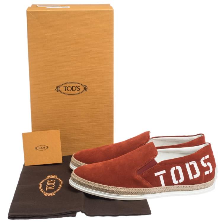 Pre Owned Tod's Red Suede Leather Slip On Espadrille Sneakers Size 42