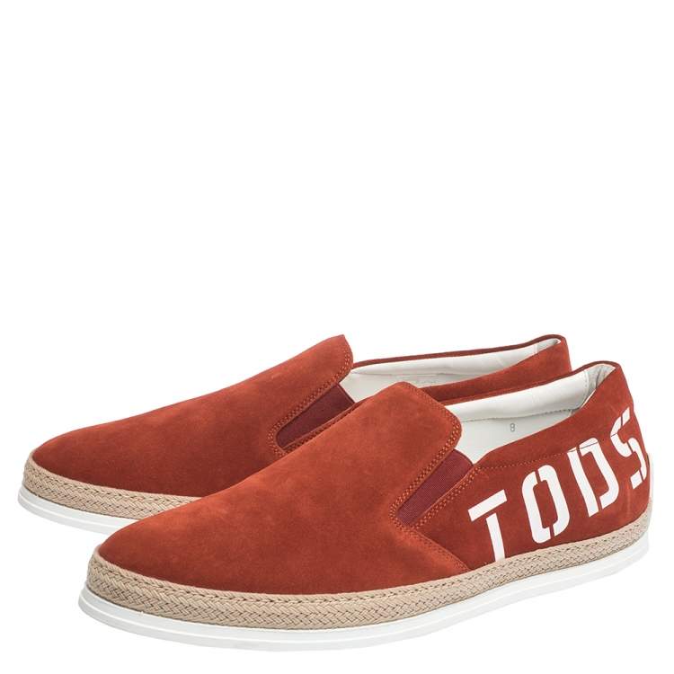 Pre Owned Tod's Red Suede Leather Slip On Espadrille Sneakers Size 42