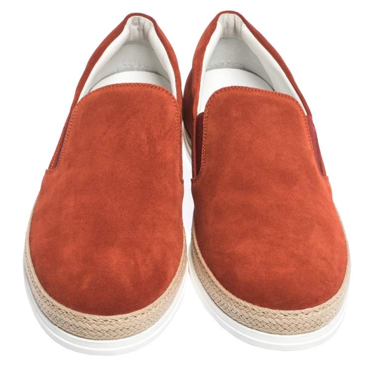 Pre Owned Tod's Red Suede Leather Slip On Espadrille Sneakers Size 42