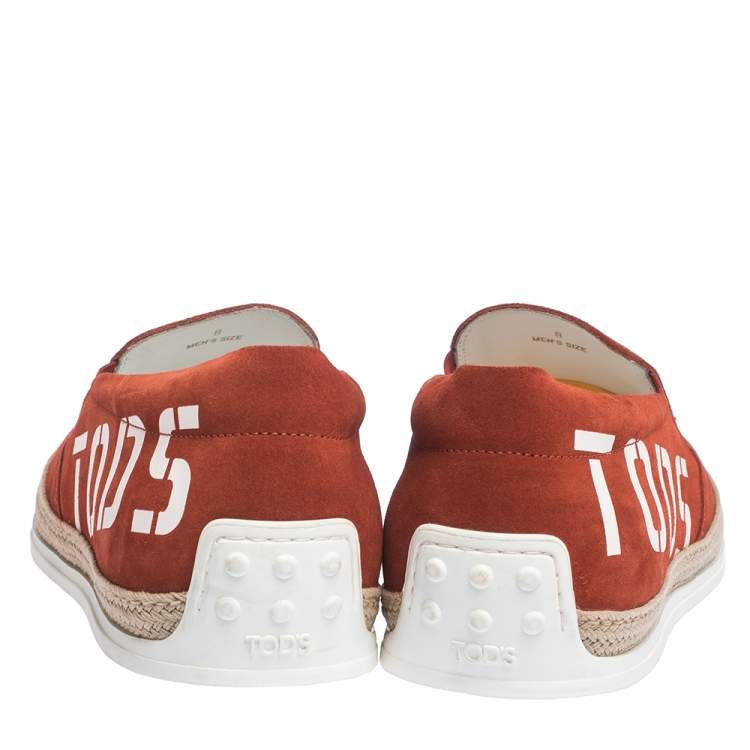 Pre Owned Tod's Red Suede Leather Slip On Espadrille Sneakers Size 42