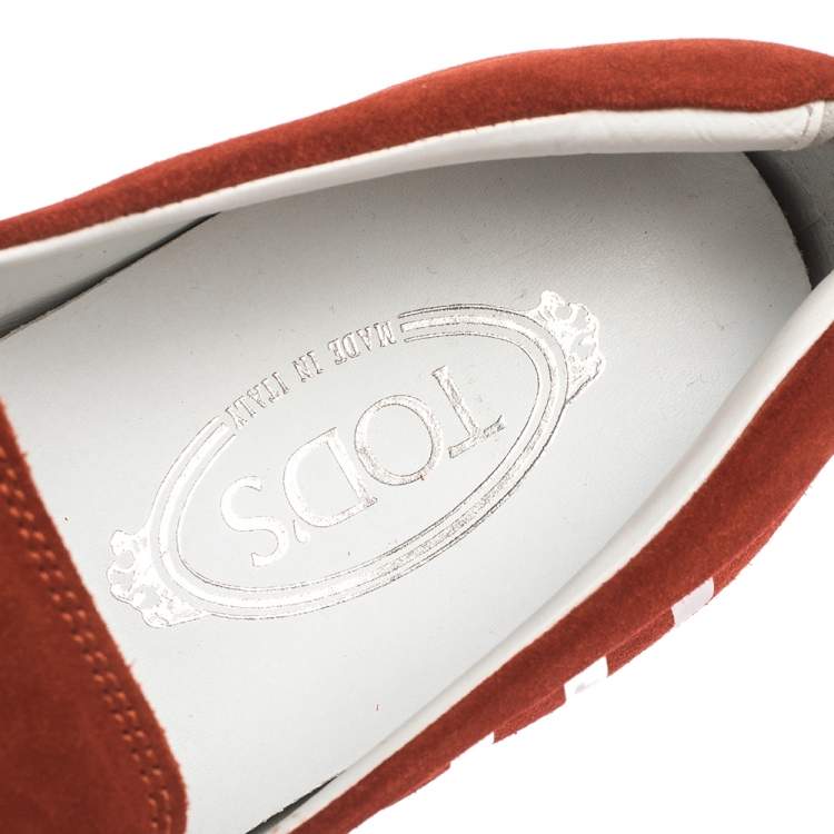 Pre Owned Tod's Red Suede Leather Slip On Espadrille Sneakers Size 42
