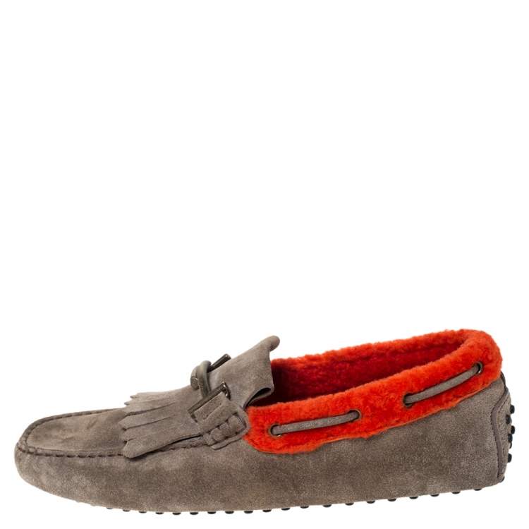 Tod’s red on sale suede Moccasin driver loafers