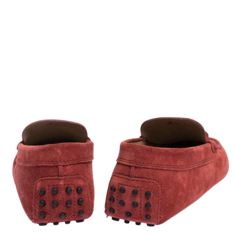Pre Owned Tod's Cinnamon Red Suede Chain T Slip On Loafers Size 42