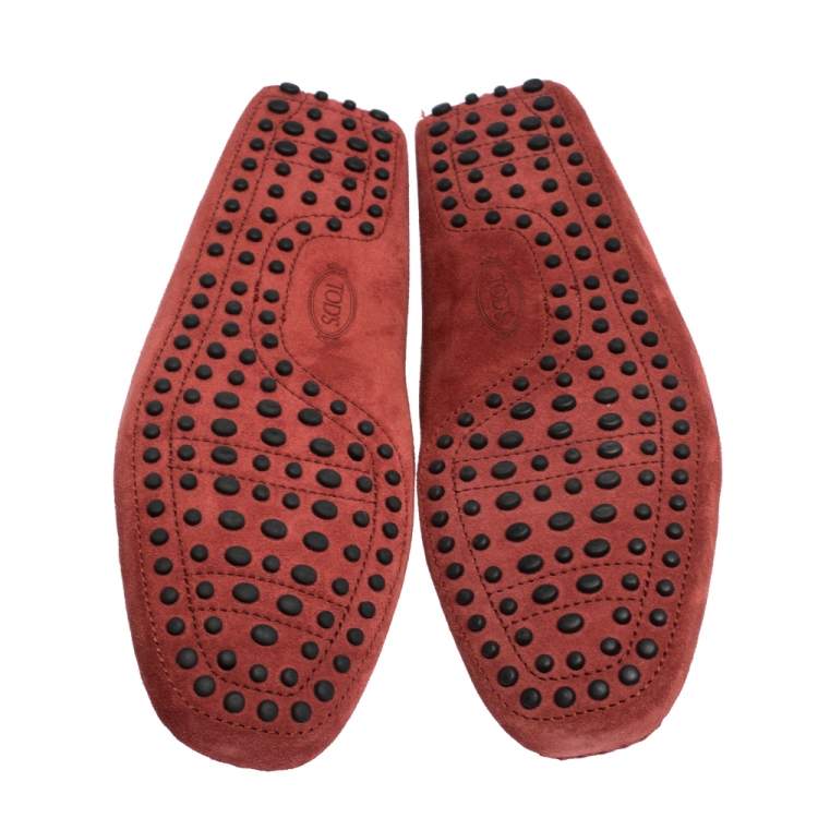 Pre Owned Tod's Cinnamon Red Suede Chain T Slip On Loafers Size 42