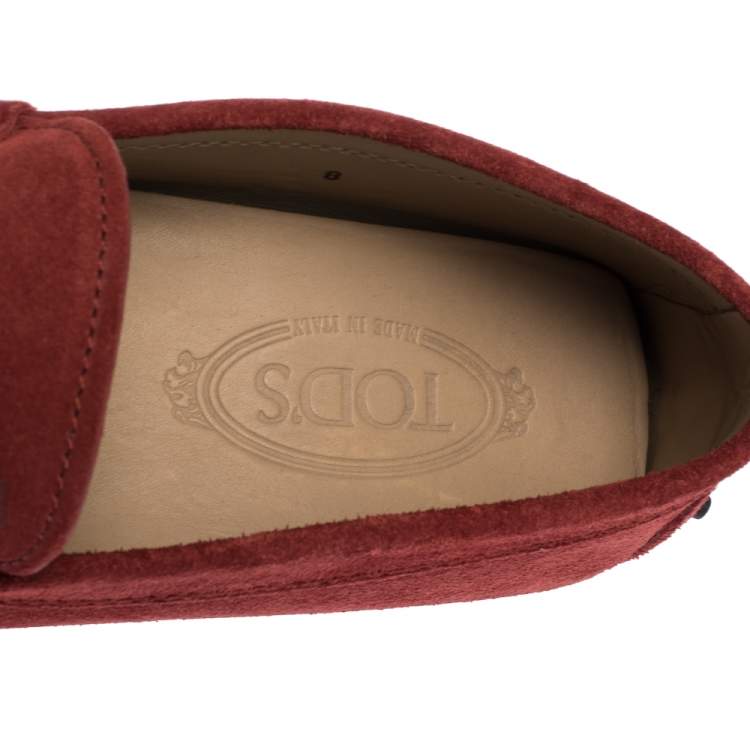 Pre Owned Tod's Cinnamon Red Suede Chain T Slip On Loafers Size 42