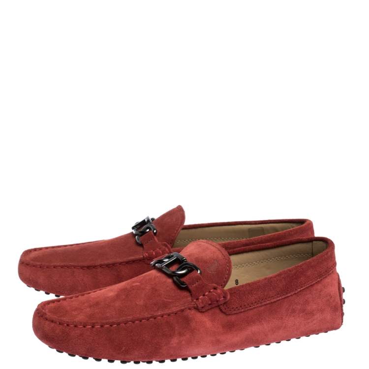 Pre Owned Tod's Cinnamon Red Suede Chain T Slip On Loafers Size 42