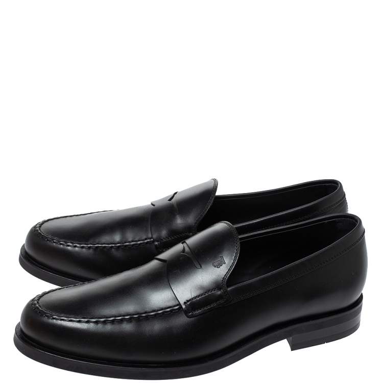 Pre Owned Tod's Black Leather Penny Slip On Loafers Size 44.5
