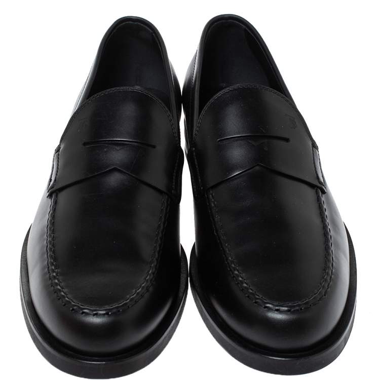 Pre Owned Tod's Black Leather Penny Slip On Loafers Size 44.5