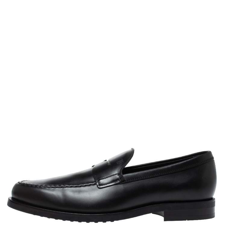 Pre Owned Tod's Black Leather Penny Slip On Loafers Size 44.5