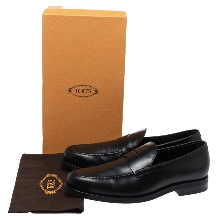 Pre Owned Tod's Black Leather Penny Slip On Loafers Size 44.5