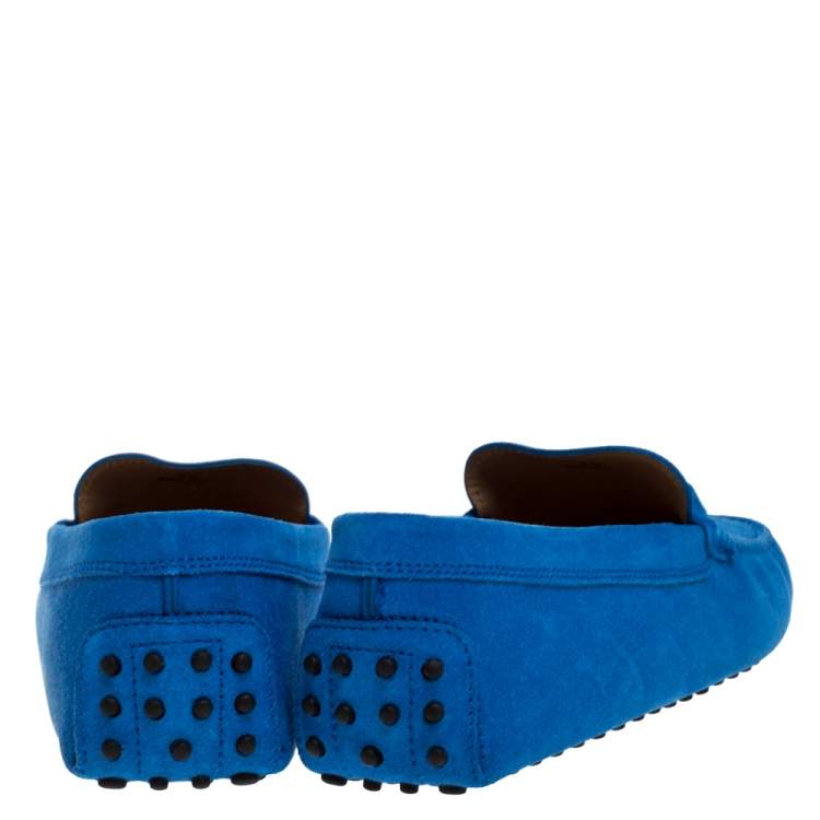 Pre Owned Tod's Blue Suede Leather Double T Slip On Loafers Size 44