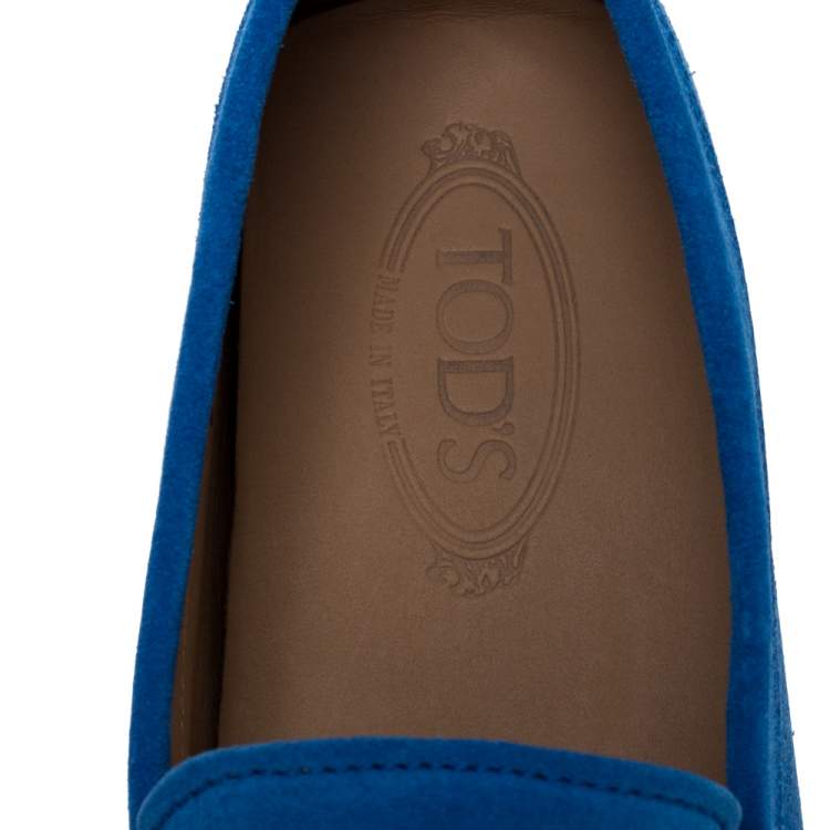 Pre Owned Tod's Blue Suede Leather Double T Slip On Loafers Size 44