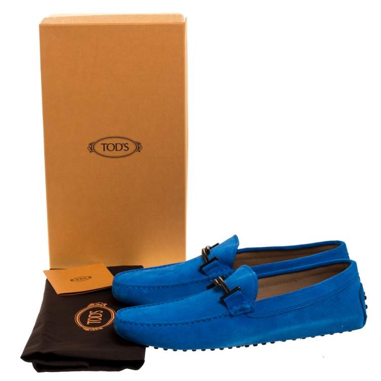 Pre Owned Tod's Blue Suede Leather Double T Slip On Loafers Size 44