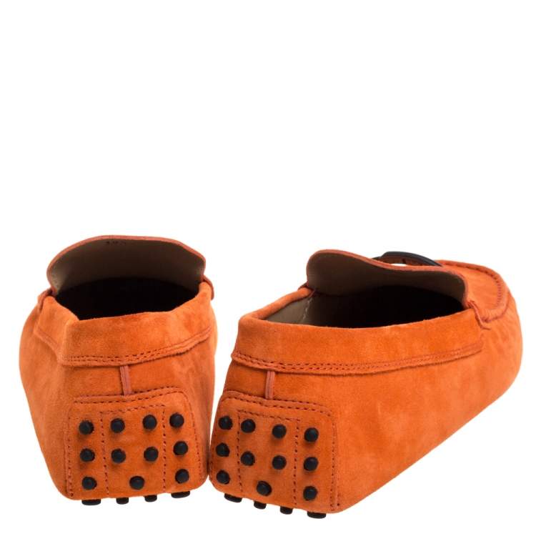 Pre Owned Tod's Orange Suede Leather Double T Slip On Loafers Size 45