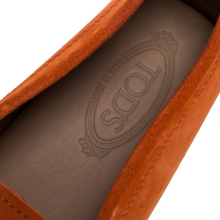 Pre Owned Tod's Orange Suede Leather Double T Slip On Loafers Size 45
