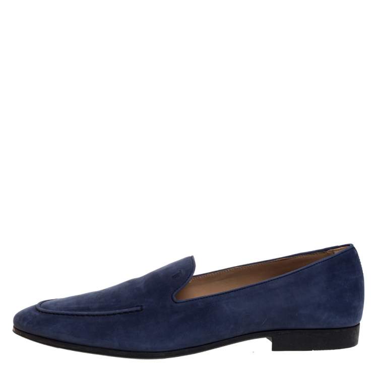 Pre Owned Tod's Blue Nubuck Leather Slip On Loafers Size 45.5