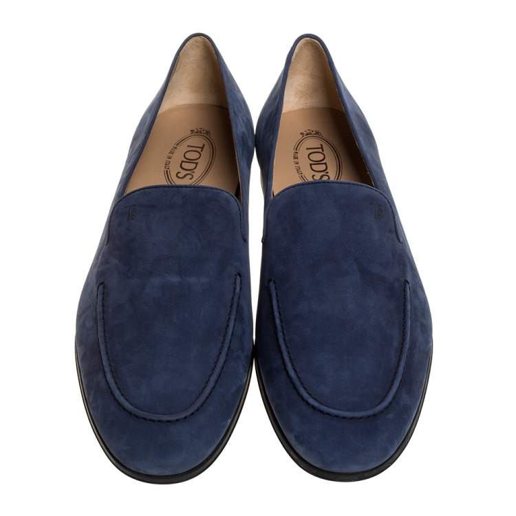 Pre Owned Tod's Blue Nubuck Leather Slip On Loafers Size 45.5