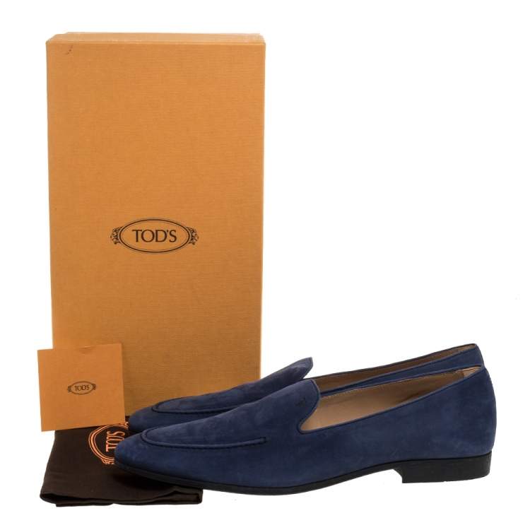Pre Owned Tod's Blue Nubuck Leather Slip On Loafers Size 45.5