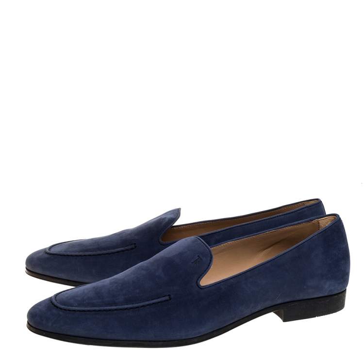 Pre Owned Tod's Blue Nubuck Leather Slip On Loafers Size 45.5