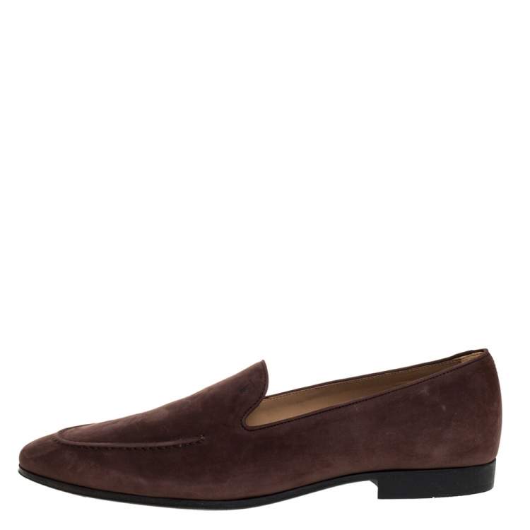 Pre Owned Tod's Brown Nubuck Leather Slip On Loafers Size 45.5