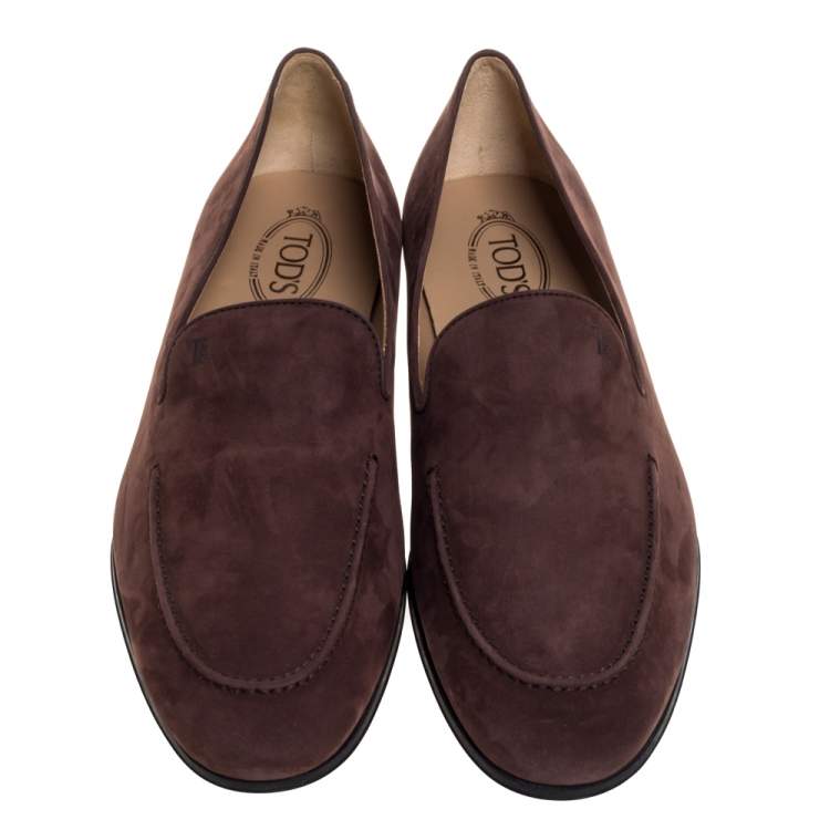 Pre Owned Tod's Brown Nubuck Leather Slip On Loafers Size 45.5