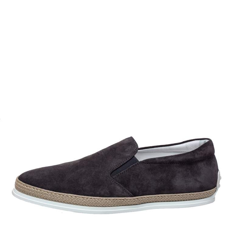 Pre Owned Tod's Grey Suede Leather Espadrille Slip On Loafers Size 45