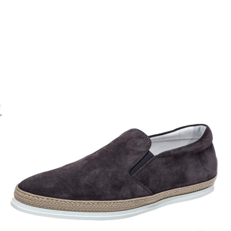 Pre Owned Tod's Grey Suede Leather Espadrille Slip On Loafers Size 45
