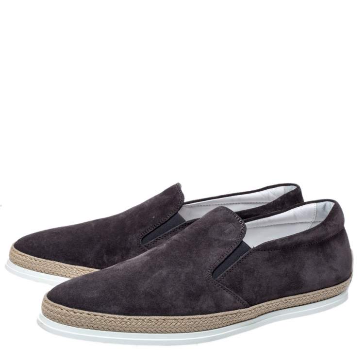 Pre Owned Tod's Grey Suede Leather Espadrille Slip On Loafers Size 44