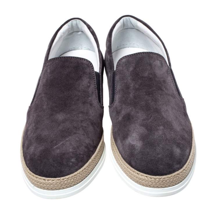 Pre Owned Tod's Grey Suede Leather Espadrille Slip On Loafers Size 44