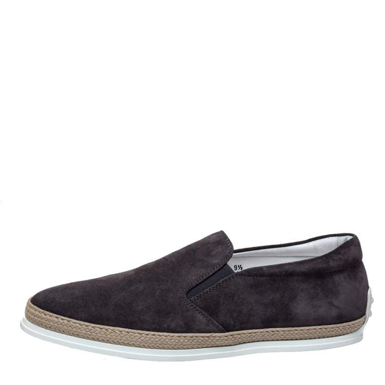 Pre Owned Tod's Grey Suede Leather Espadrille Slip On Loafers Size 44
