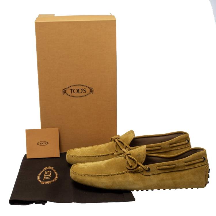 Pre Owned Tod's Yellow Suede Leather Bow Slip On Loafers Size 45