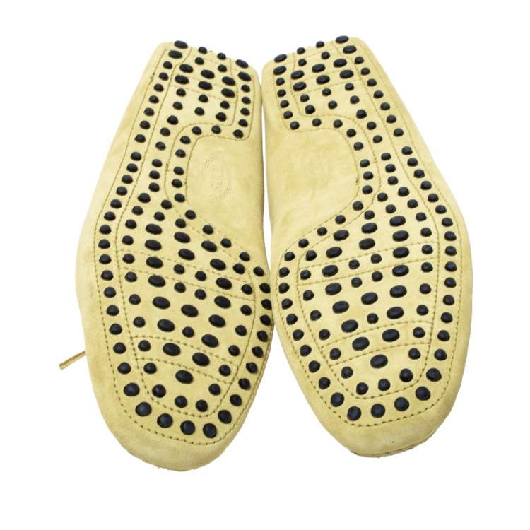 Pre Owned Tod's Light Yellow Suede Leather Bow Slip On Loafers Size 42.5 