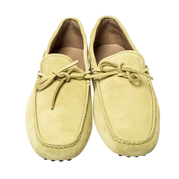 Pre Owned Tod's Yellow Suede Bow Slip On Loafers Size 44.5