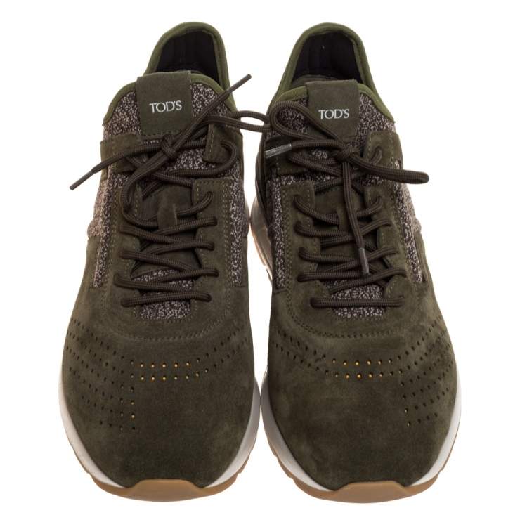 Pre Owned Tod's Green Suede Leather And Fabric Low Top Sneakers Size 42