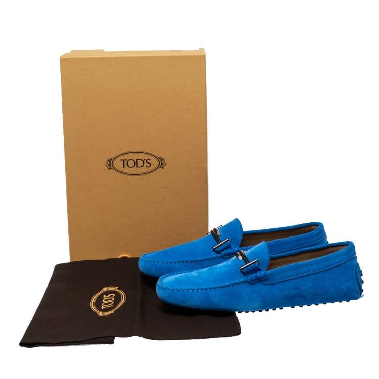 Pre Owned Tod's Blue Suede Leather Double T Slip On Loafers Size 41