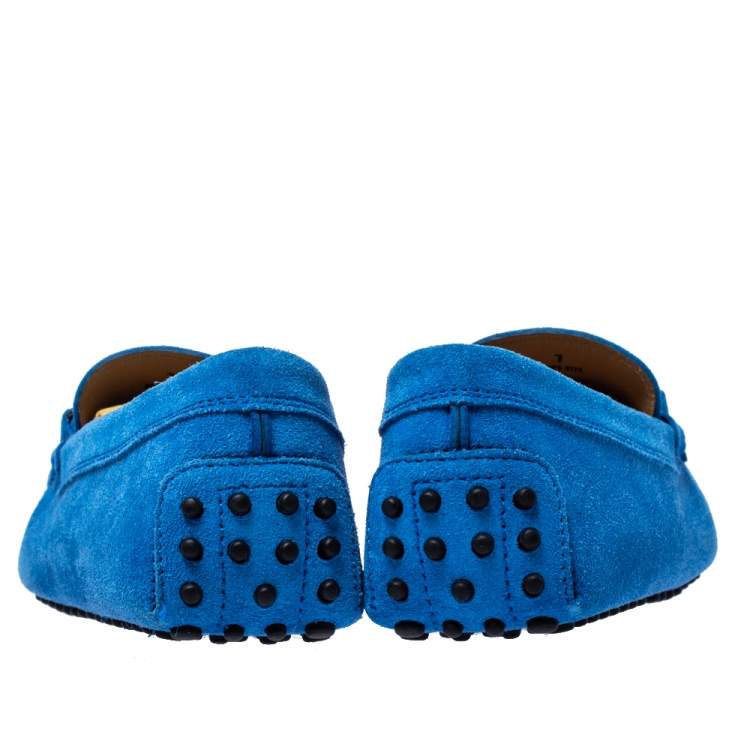 Pre Owned Tod's Blue Suede Leather Double T Slip On Loafers Size 41