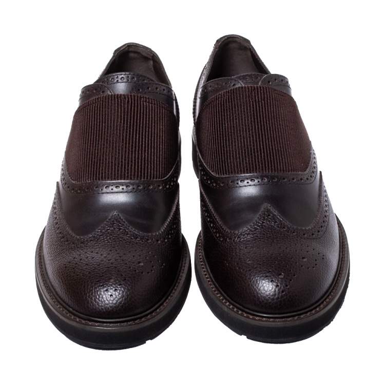 Pre Owned Tod's Brown Brogue Leather Slip On Oxford Size 44.5
