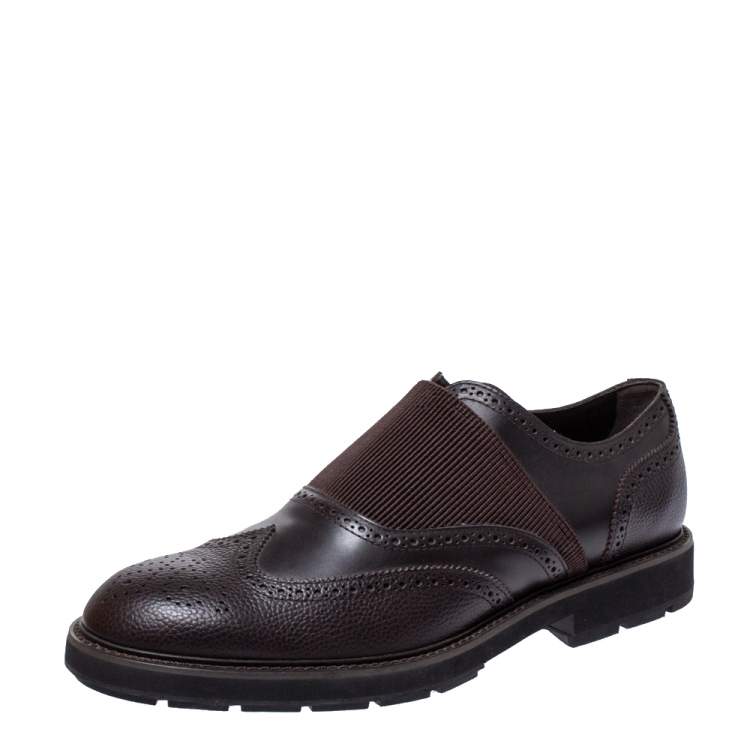 Pre Owned Tod's Brown Brogue Leather Slip On Oxford Size 44.5