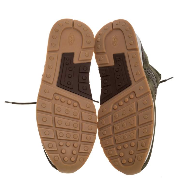 Pre Owned Tod's Green Suede Leather And Fabric Low Top Sneakers Size 44.5