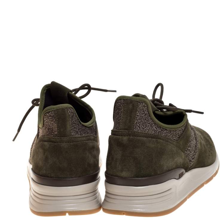 Pre Owned Tod's Green Suede Leather And Fabric Low Top Sneakers Size 44.5