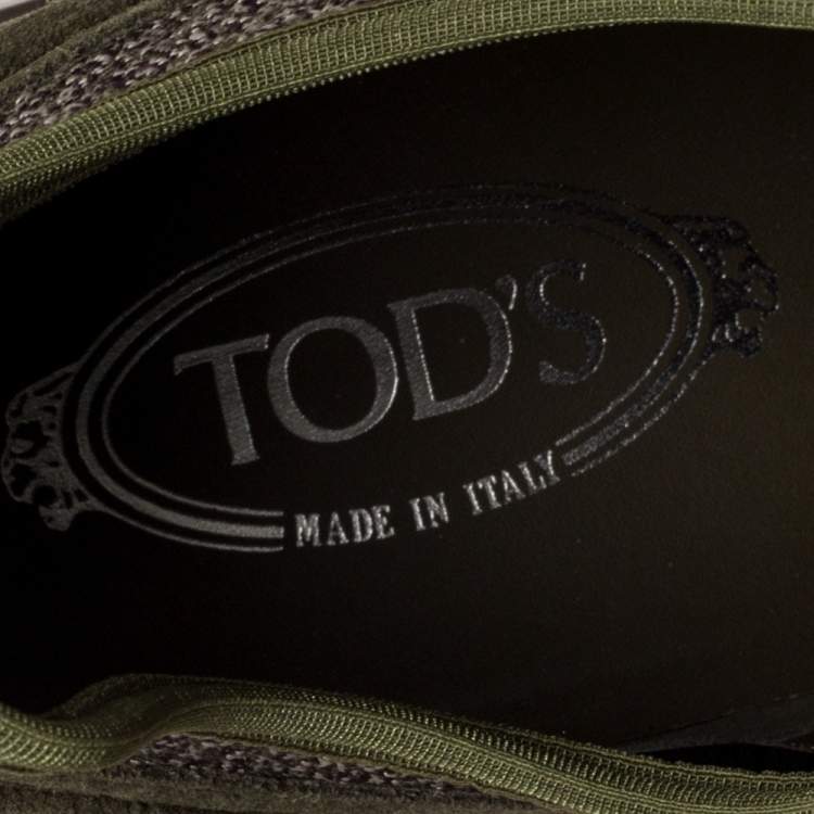 Pre Owned Tod's Green Suede Leather And Fabric Low Top Sneakers Size 44.5