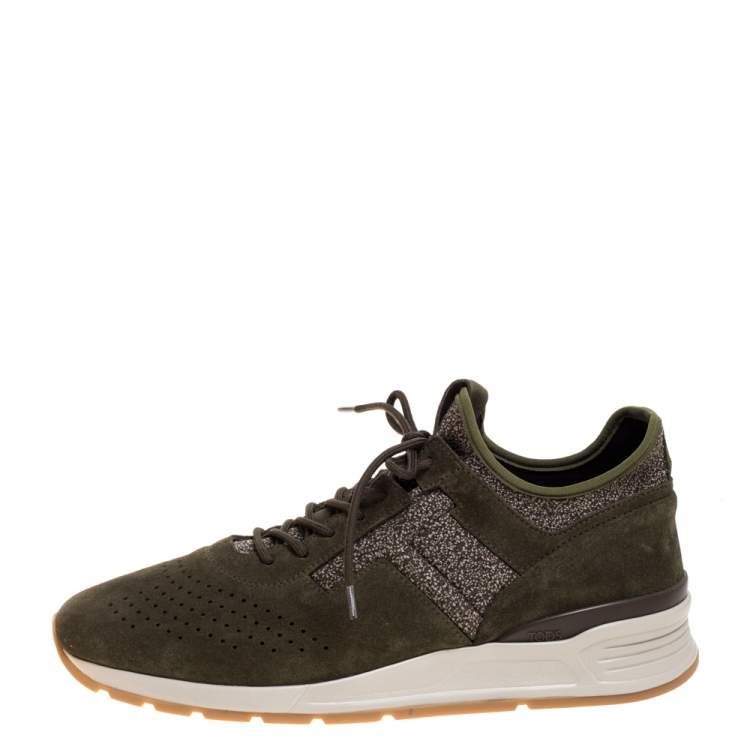 Pre Owned Tod's Green Suede Leather And Fabric Low Top Sneakers Size 44.5