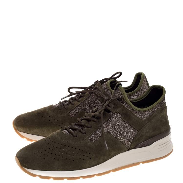 Pre Owned Tod's Green Suede Leather And Fabric Low Top Sneakers Size 44.5