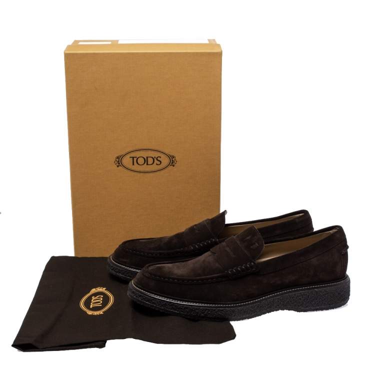 Pre Owned Tod's Brown Suede Leather Penny Loafers Size 44