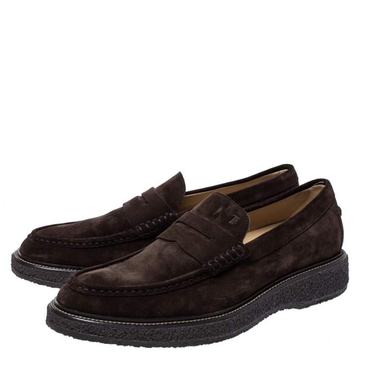 Pre Owned Tod's Brown Suede Leather Penny Loafers Size 44